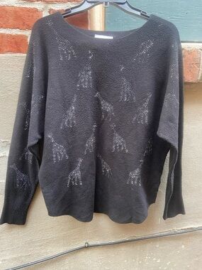 Liv Milano Black Crewneck Sweater with Giraffe Stud Detail